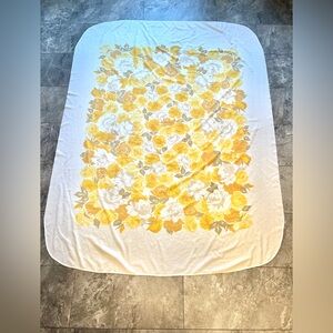 Vintage yellow, golds & taupes floral round corner cotton tablecloth beautiful